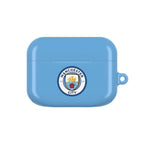 Manchester City FC AirPods protective case in sky blue with club crest, shock-resistant and wireless charging compatible