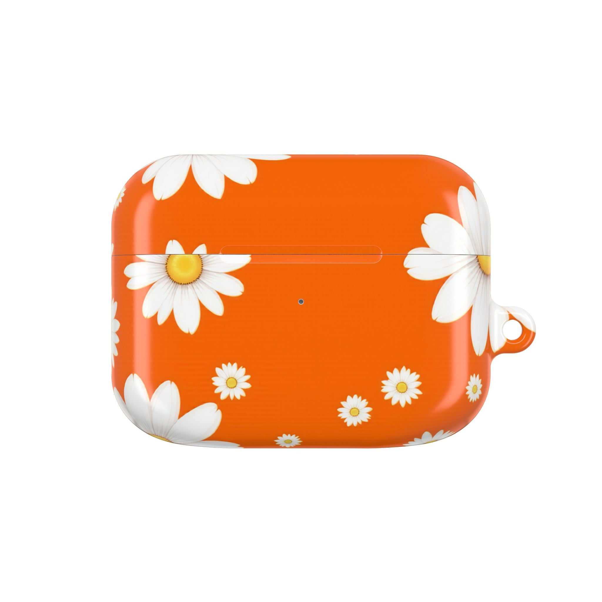 Orange daisies protective hard shell case for AirPods and AirPods Pro with glossy finish