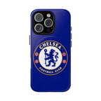 Chelsea FC MagSafe iPhone case in royal blue with club crest and durable dual-layer protection