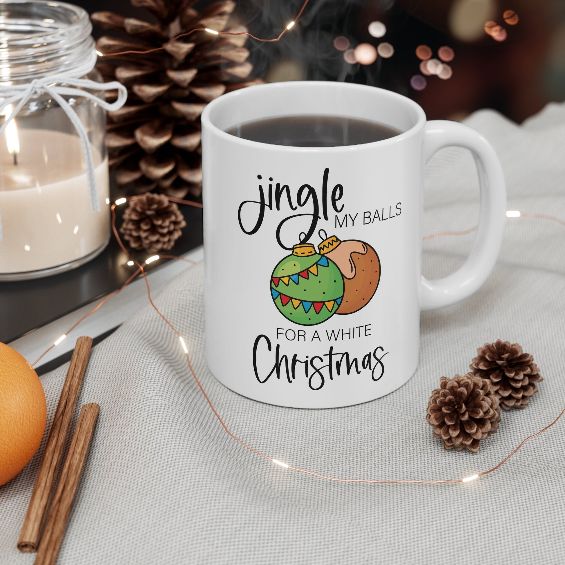 Cheeky Rude Christmas Mug with playful festive design, 11oz, ceramic, glossy finish.