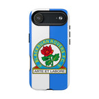 Blackburn Rovers Magsafe iPhone Case with club crest and blue-white design, shock-absorbing dual-layer protection, and MagSafe compatibility