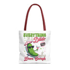 Cheeky Quote Pickle Tote Bag with fun design and colorful handles, durable polyester, three sizes, reusable and lightweight