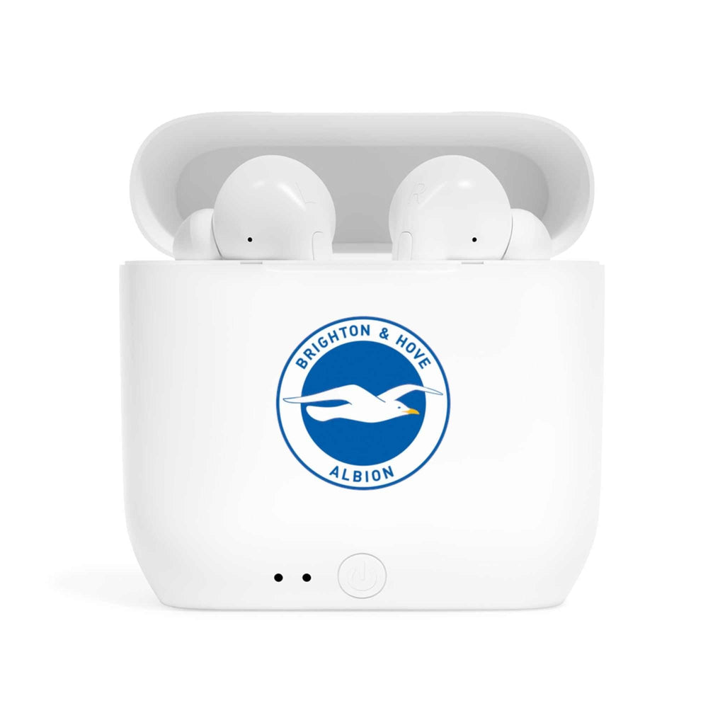 Brighton Fc wireless earbuds with fan-inspired charging case and club crest design