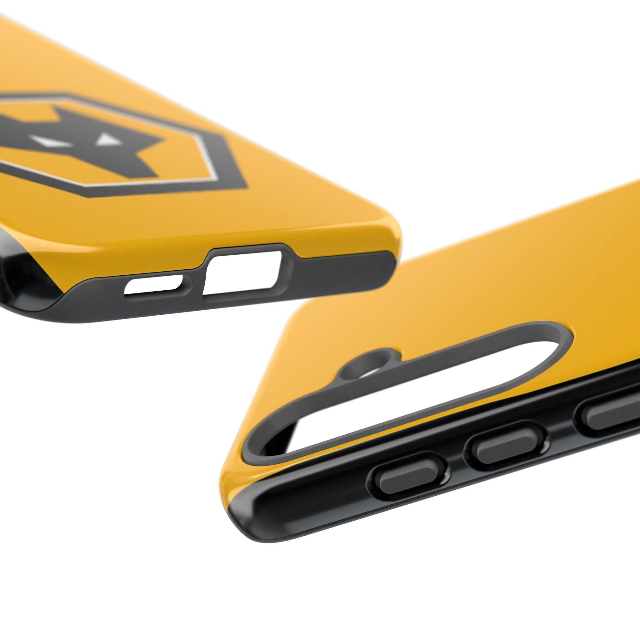 Wolves FC magnetic Samsung case in gold and black with dual-layer protection and wireless charging compatibility