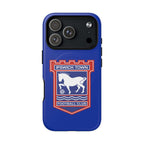 Ipswich Town MagSafe iPhone case with club crest, blue dual-layer protection, and wireless charging compatibility