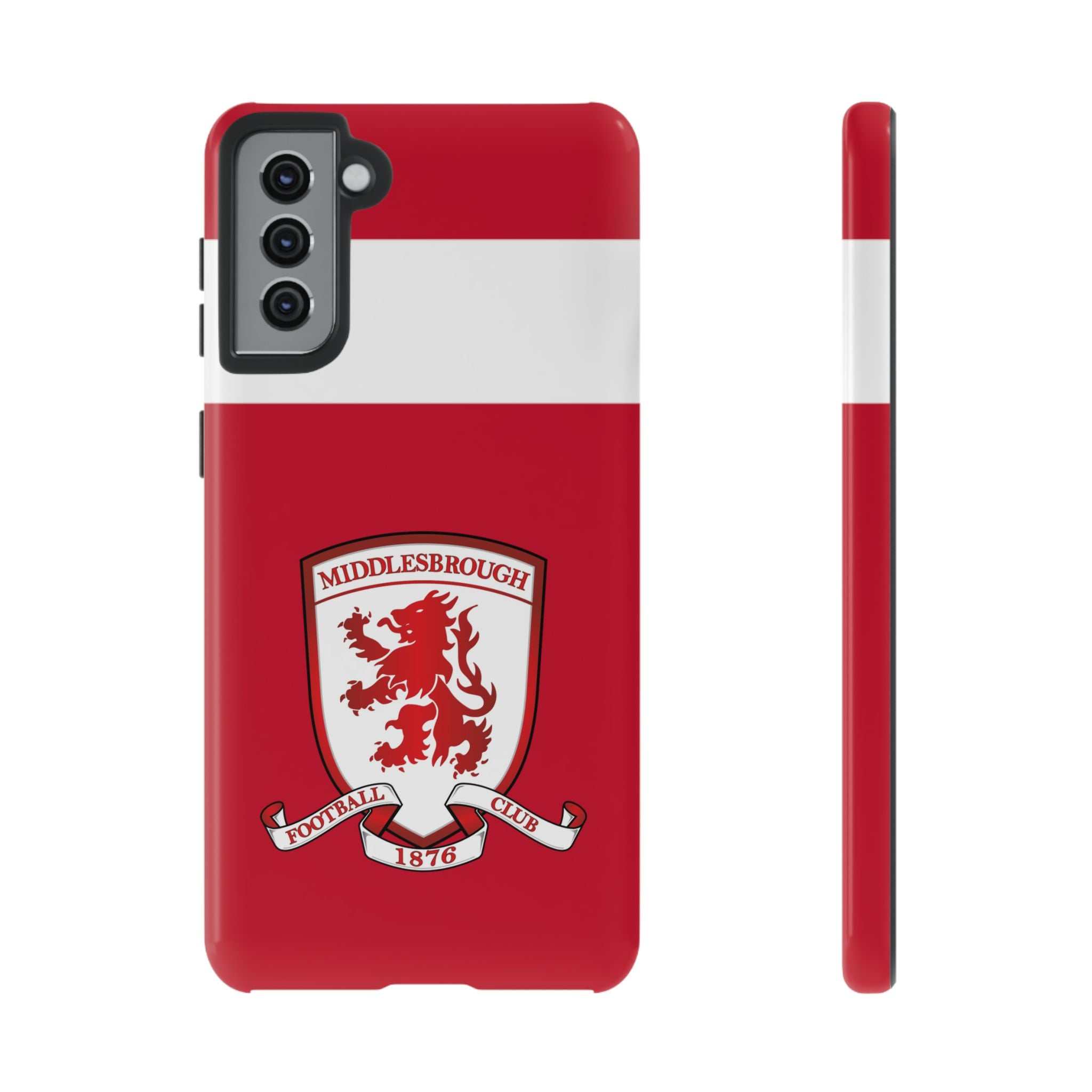 Middlesbrough Magnetic Samsung Case with red club colors and dual-layer protection for shock absorption and wireless charging compatibility