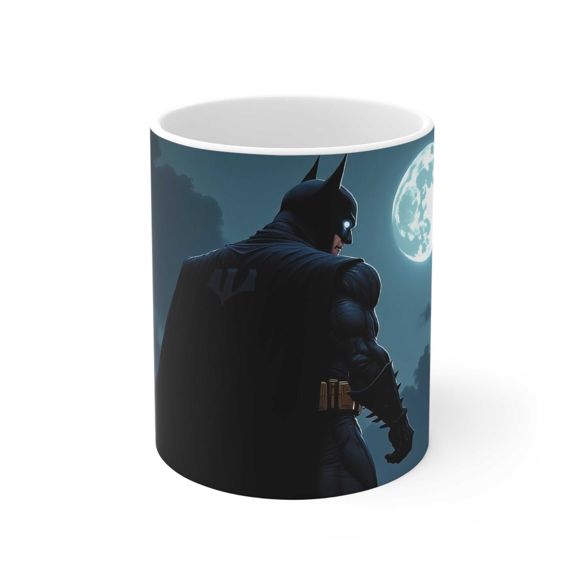 Batman inspired superhero mug featuring Dark Knight design with glossy finish, 11oz ceramic, microwave and dishwasher safe.
