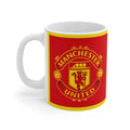 Red Manchester United mug with glossy finish and vibrant print, perfect for fans and daily use