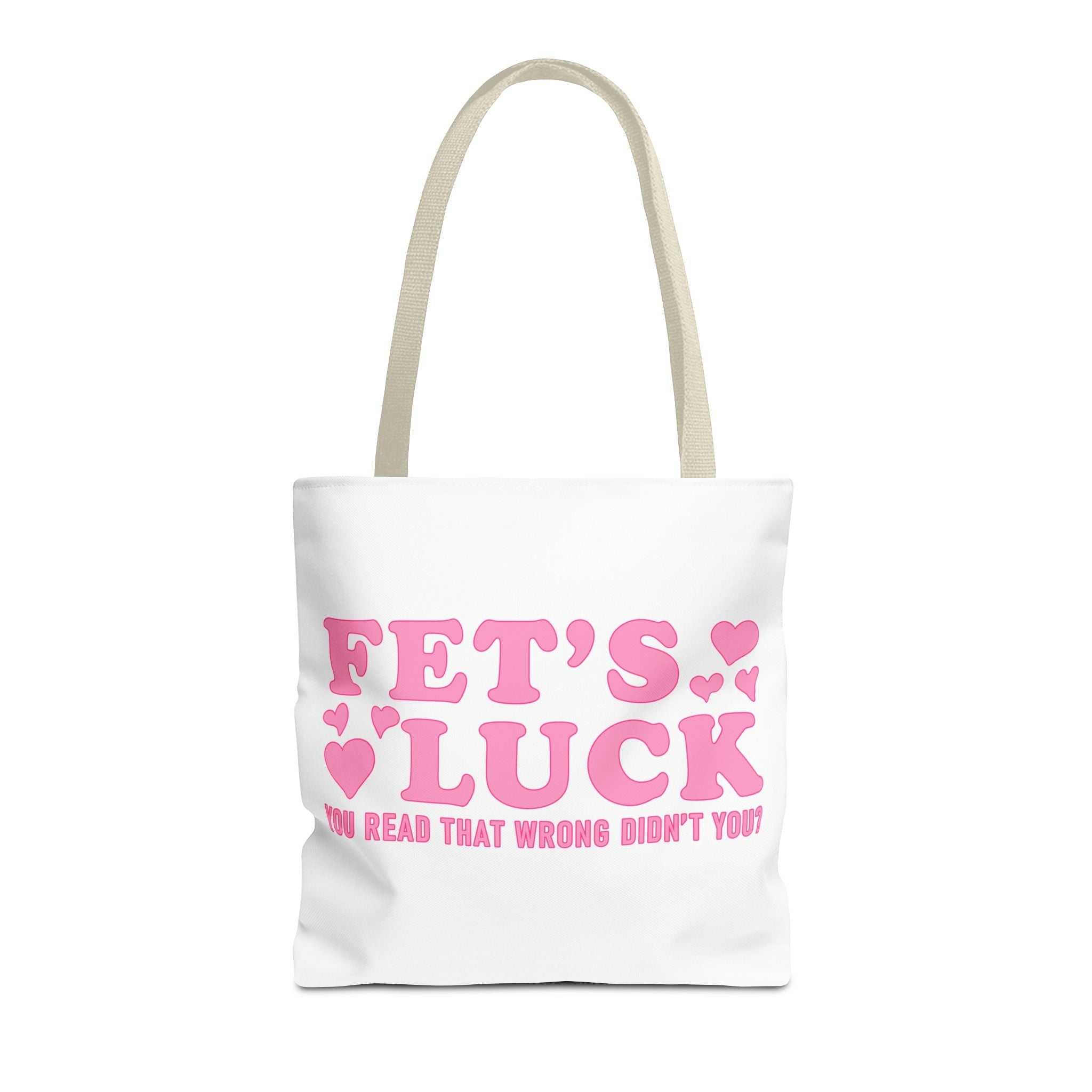 Pink heart tote bag with cheeky fun design and cotton straps for daily use