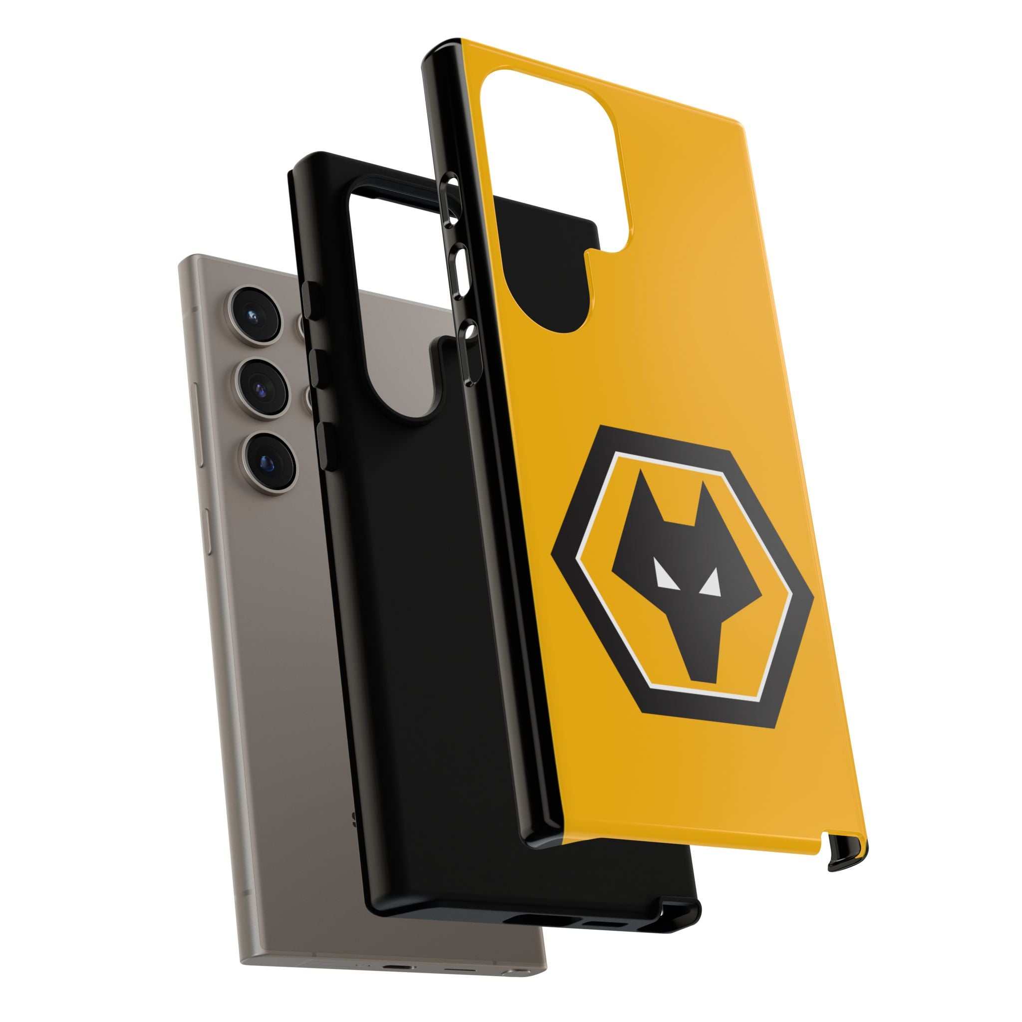 Wolves FC Magnetic Samsung Case in gold and black with dual-layer protection for wireless charging