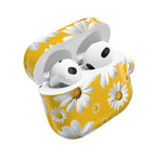 Yellow Daises AirPods Case with white daisy flowers on vibrant yellow hard shell protective cover