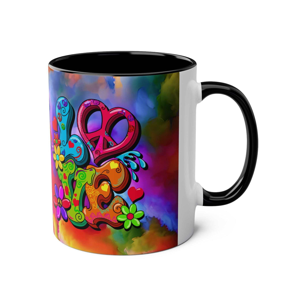 LGBTQ+ Pride Mug with vibrant rainbow design, high-quality ceramic, 11oz, glossy finish.