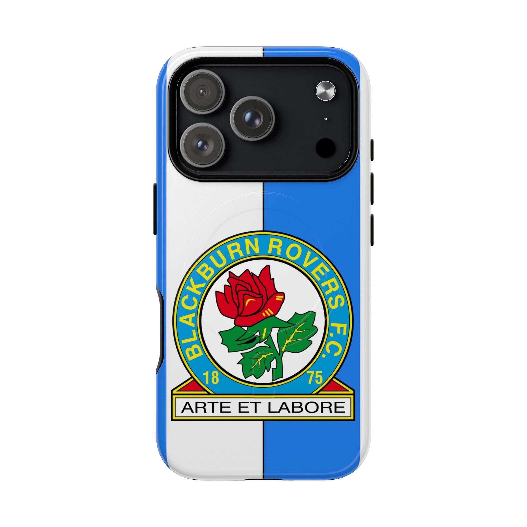 Blackburn Rovers MagSafe iPhone case with blue and white colors and club crest for fan protection