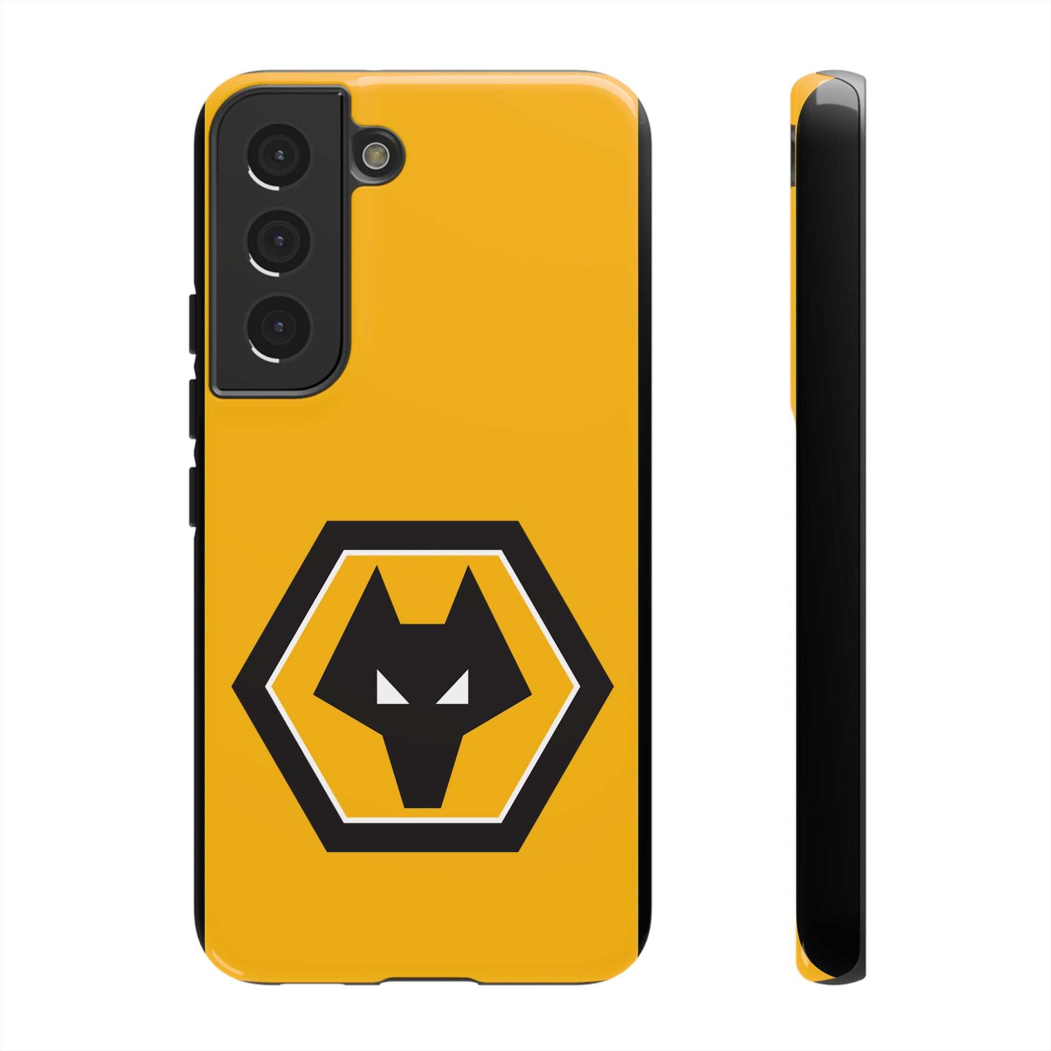 Wolves FC Magnetic Samsung Case in gold and black with dual-layer protection and wireless charging compatibility