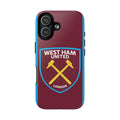 West Ham Utd MagSafe iPhone case with claret and blue colors and team-inspired crest, dual-layer protection, and wireless charging compatibility