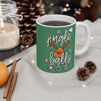 Cheeky Fun Christmas Mug with festive design, ceramic, 11oz, microwave and dishwasher safe.