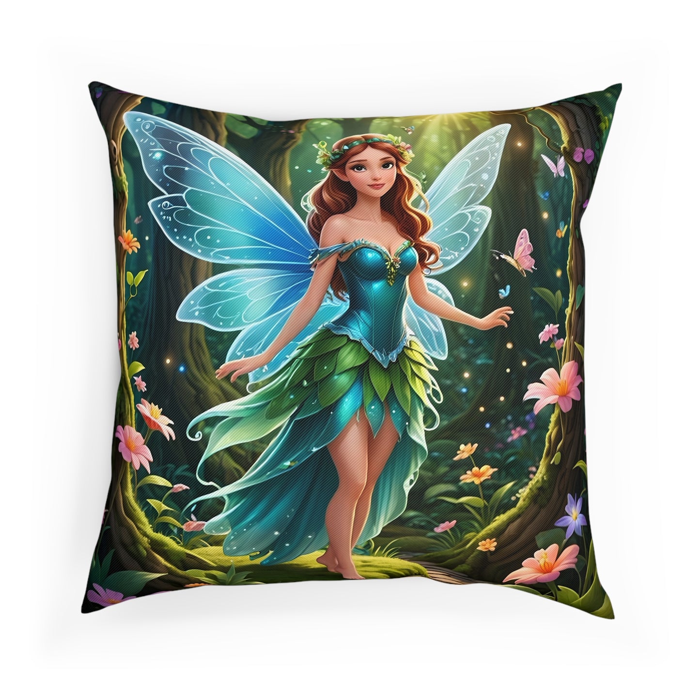 Stunning Fairy Cotton Drill Square Cushion