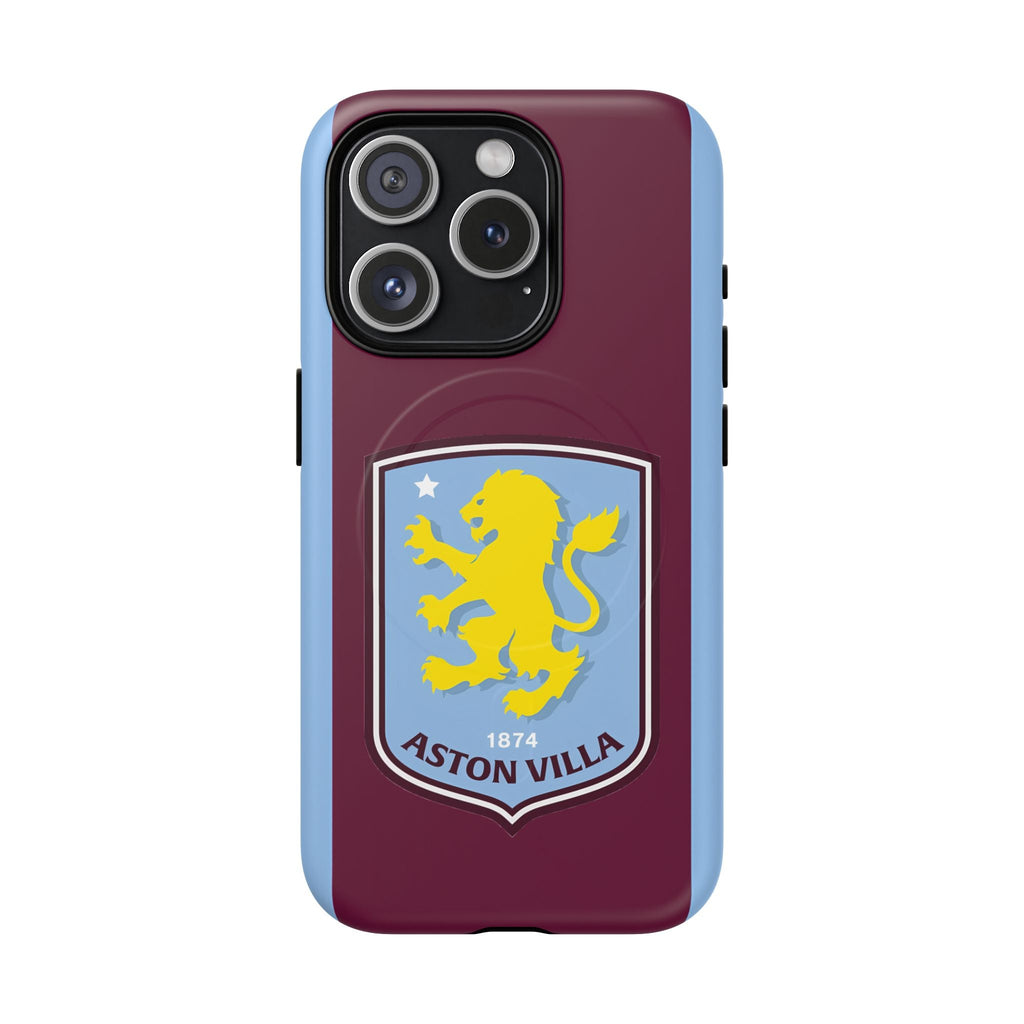 Aston Villa Magsafe iPhone Case with claret and blue colors and club crest, durable dual-layer protection, MagSafe compatible.