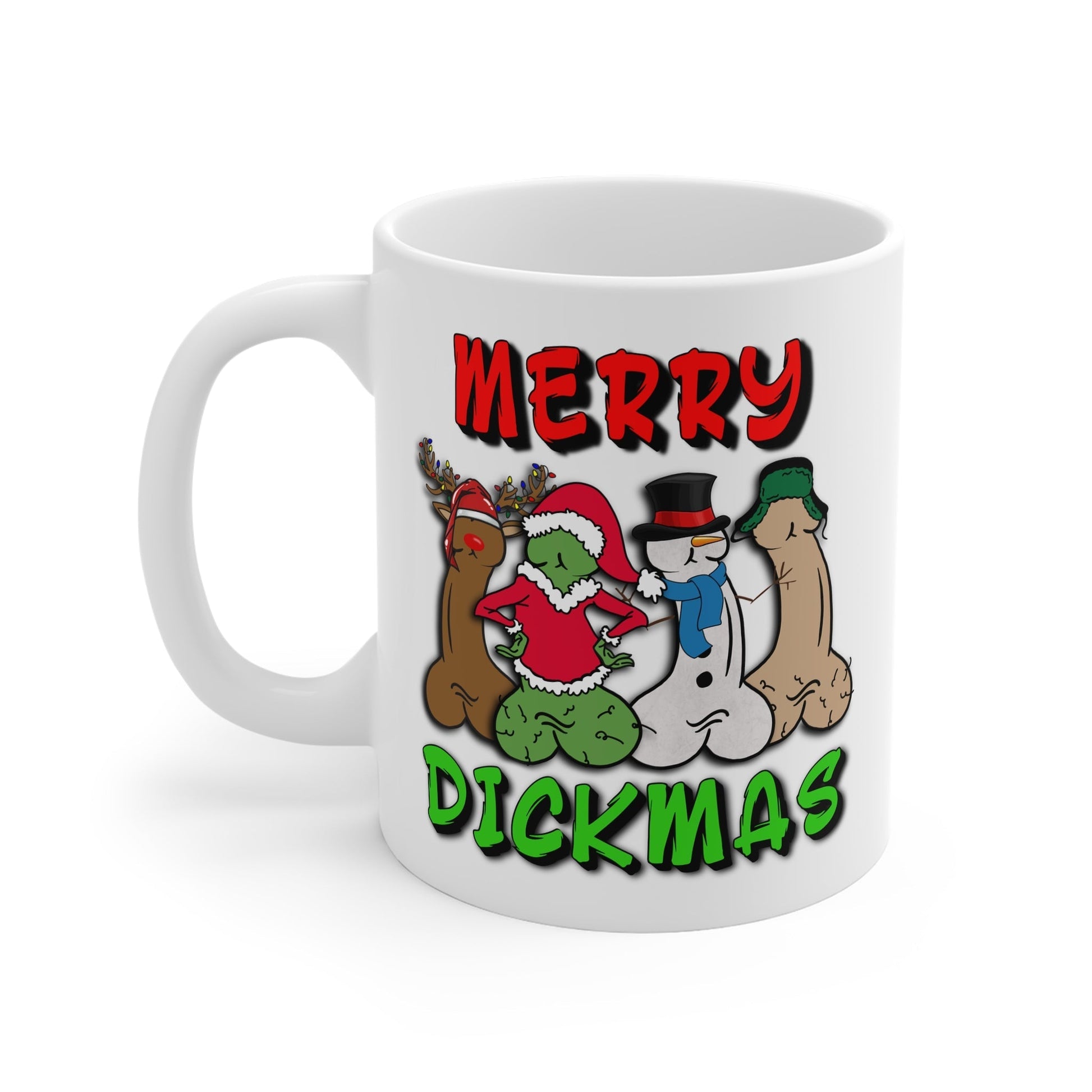 Cheeky Rude Christmas Mug with festive design, glossy finish, 11oz ceramic, microwave and dishwasher safe.