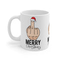 Rude Christmas mug with cheeky festive design and glossy finish, 11oz ceramic, microwave and dishwasher safe
