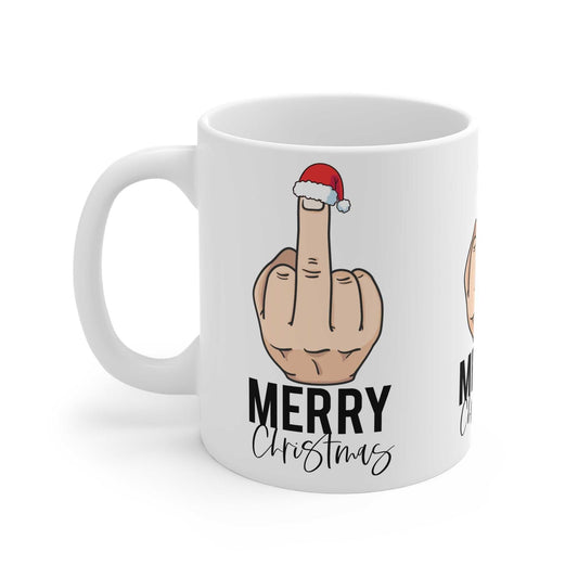 Rude Christmas Mug with cheeky festive design and glossy finish.