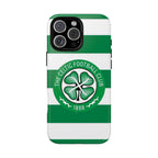 Celtic MagSafe iPhone Case with green and white stripes and Celtic Football Club crest, dual layer protection, and MagSafe compatibility