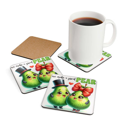 Fun "We Make A Great Pair" coaster set with avocado design, ideal for protecting surfaces and adding charm.