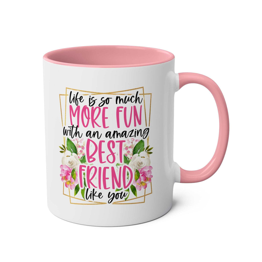 Amazing Friend Coffee Mug with fun design and floral accents.