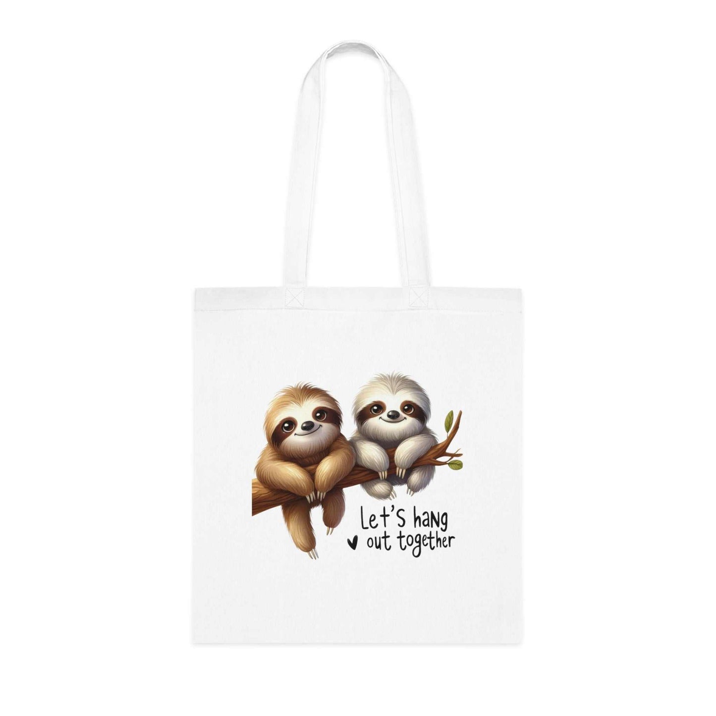 Cotton tote bag with cute sloth design, vibrant colors, and reinforced handles.