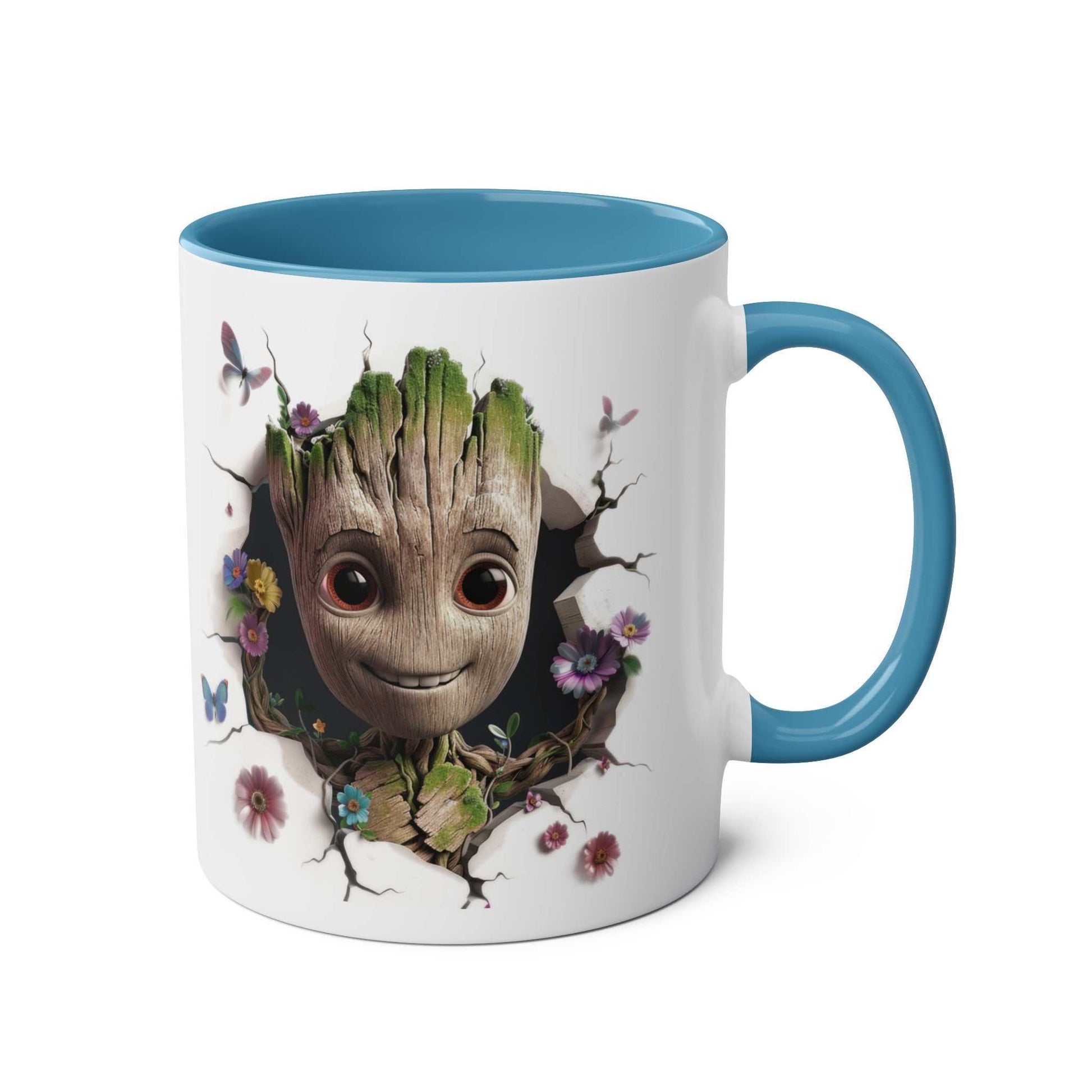 Baby Groot inspired coffee mug with vibrant design and glossy finish.