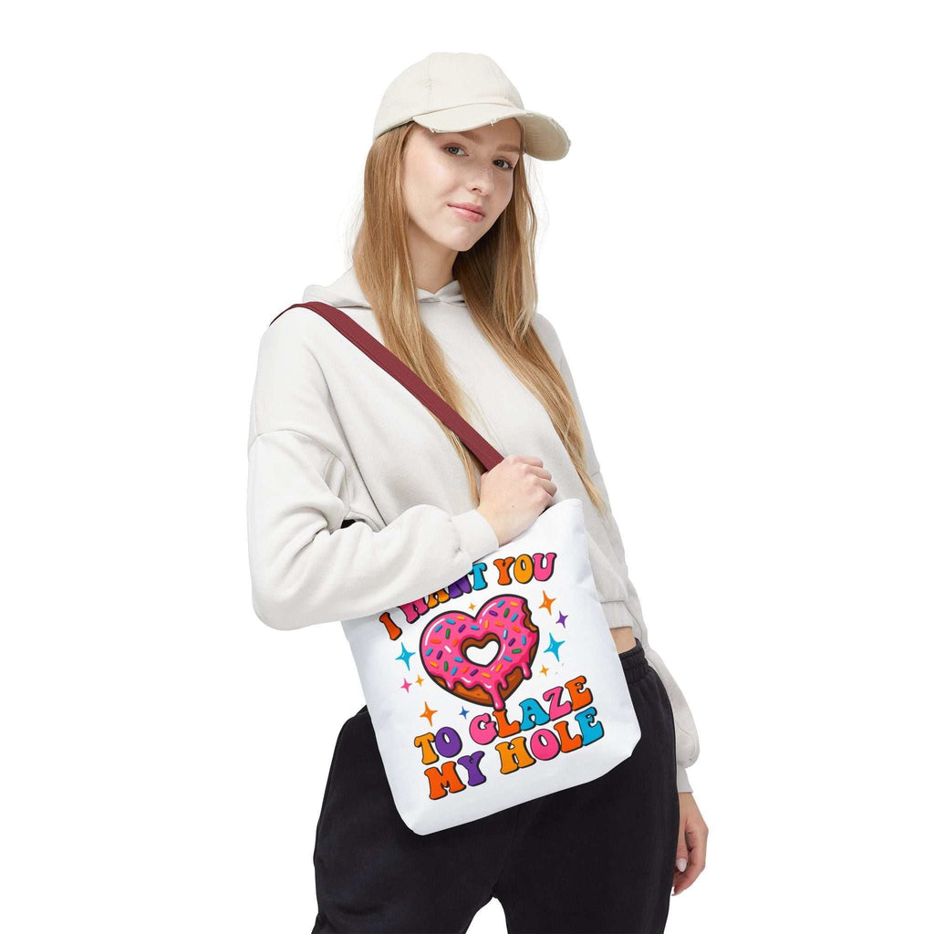 Glaze My Hole Donut Tote Bag with cheeky donut print and durable fabric
