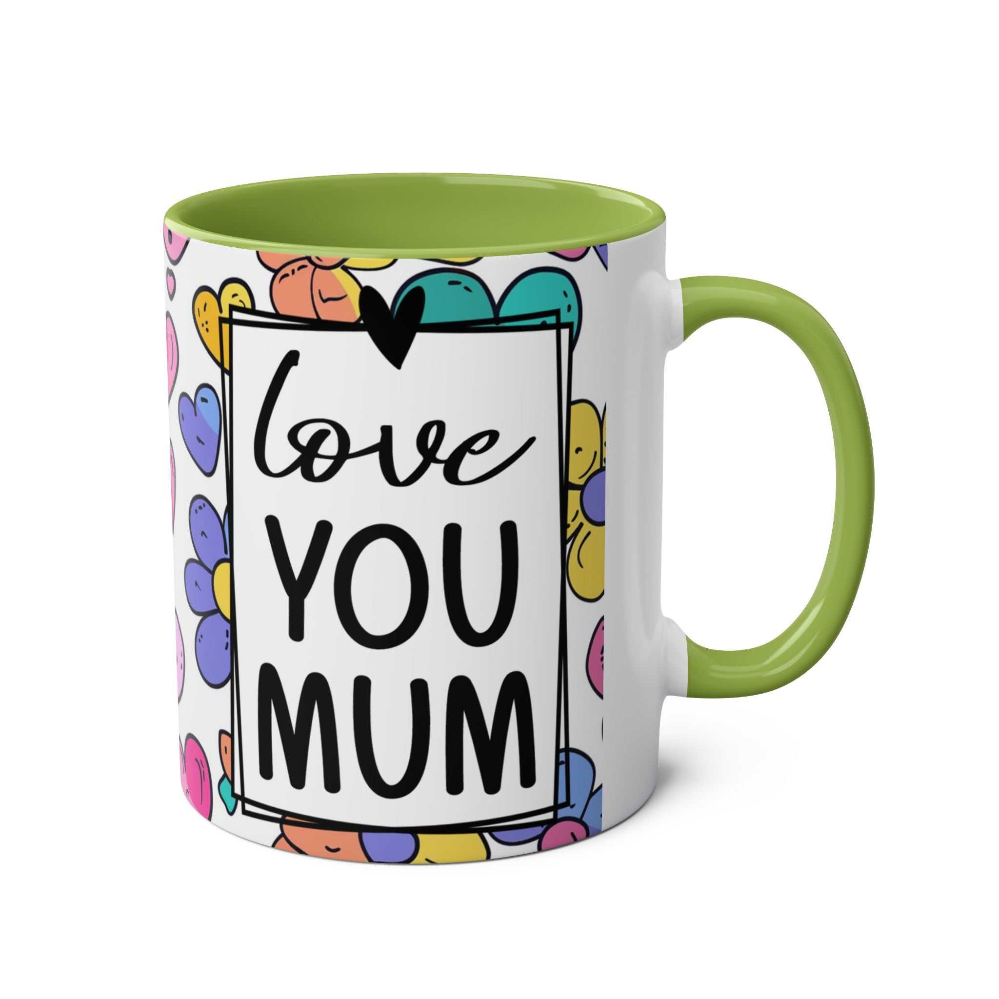 Love You Mum Floral Mug with floral and heart design, glossy finish, 11oz ceramic, microwave and dishwasher safe
