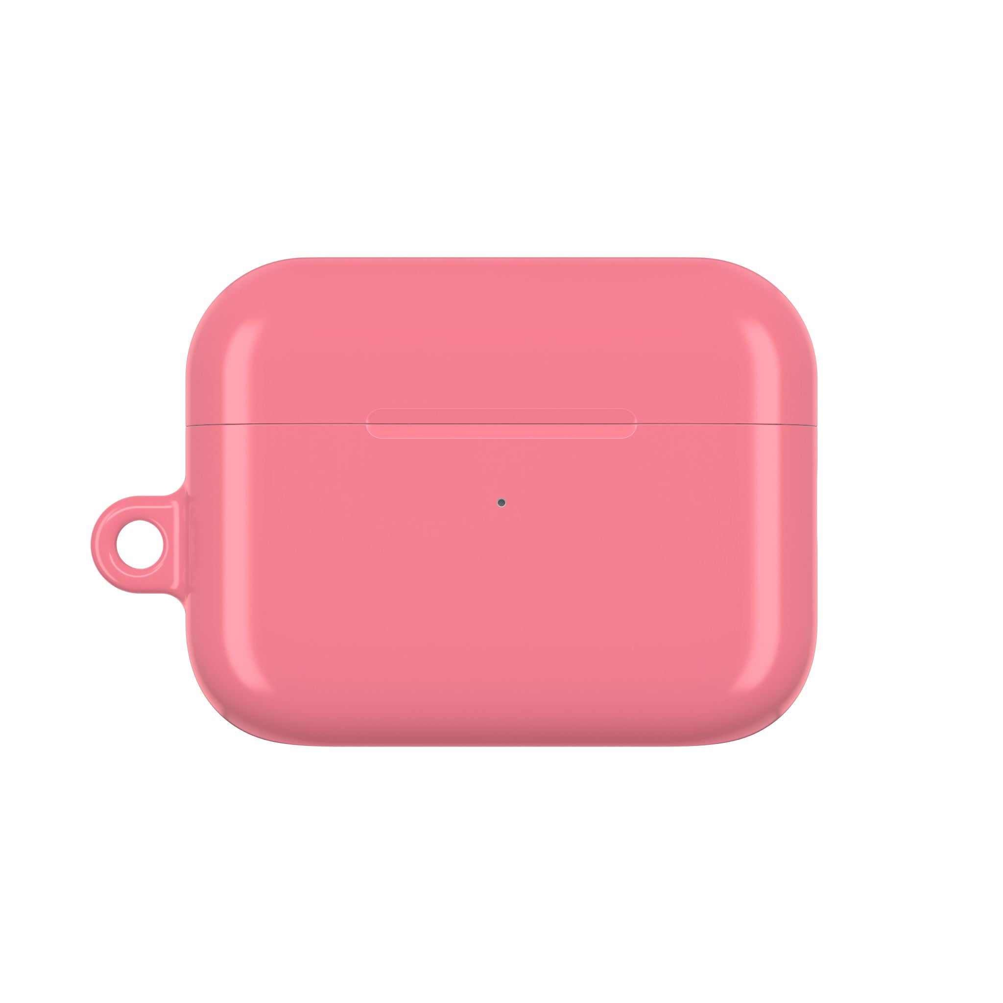 Light coral protective hard shell case for AirPods and AirPods Pro with a glossy finish and keyring loop