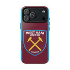 West Ham Utd MagSafe iPhone case with claret and blue colors and crossed hammers crest, protective dual layer design