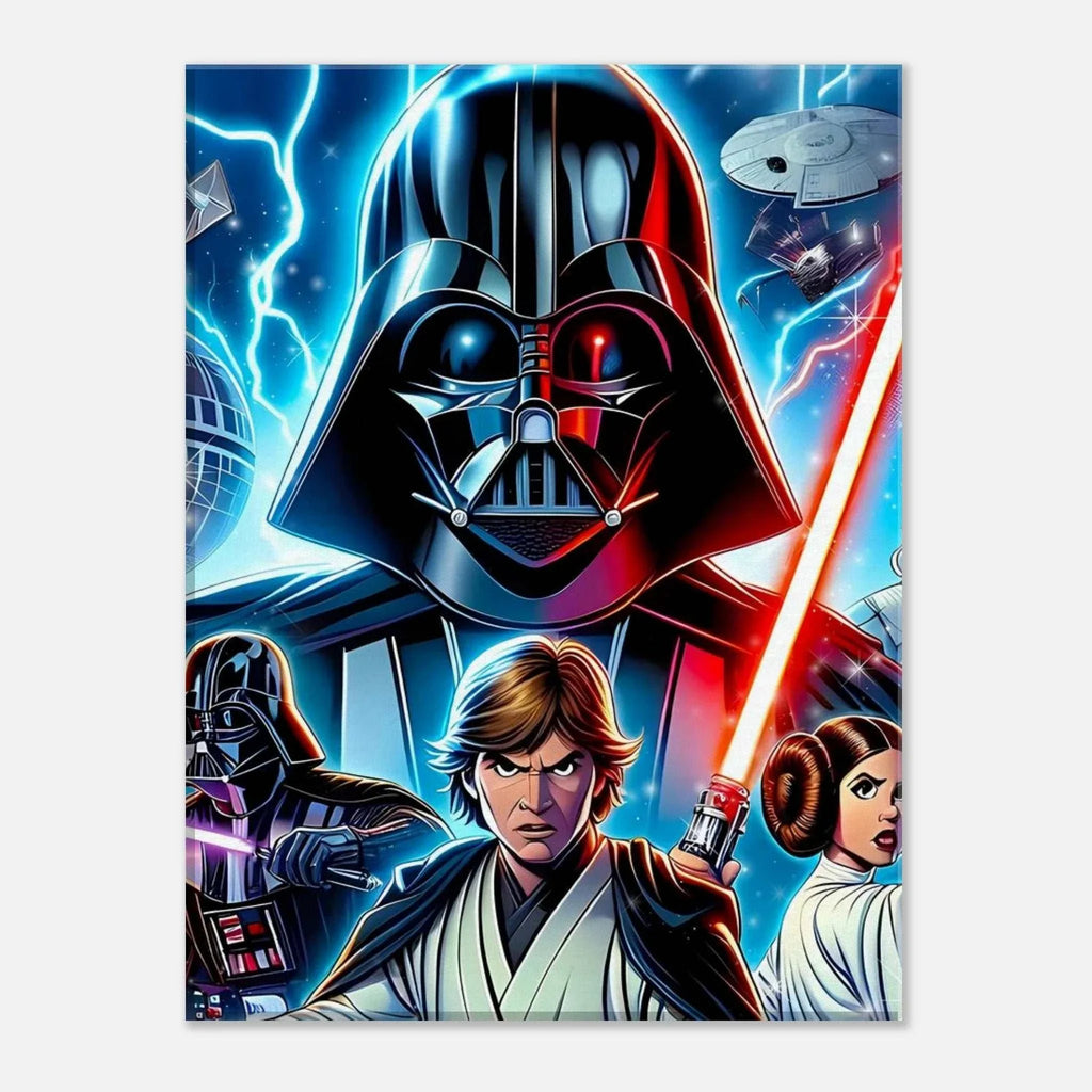Star Wars wall canvas featuring vibrant print of iconic characters and scenes from the saga.