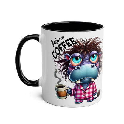 Fun sarcastic coffee mug with colorful cartoon character, glossy finish, 11oz ceramic, available in 7 colors.