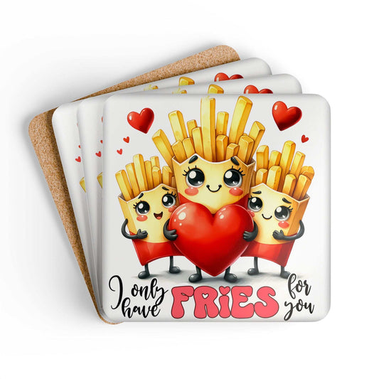 Only Have Fries For You Coaster Set with playful fry characters and heart design.