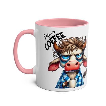 Fun Sarcastic Coffee Mug with humorous design, pink handle, and glossy finish.
