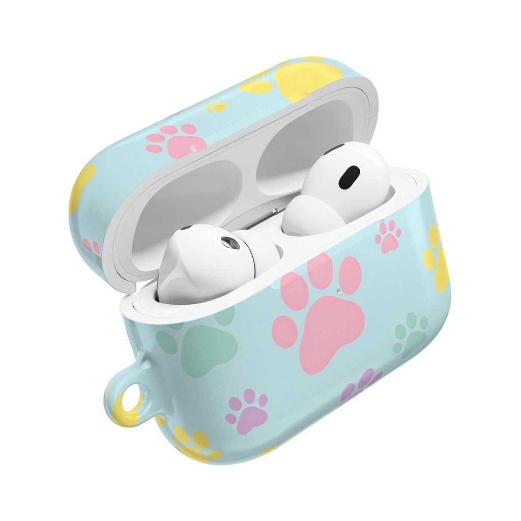 Pastel Doggy Paw AirPods case hard shell protective cover with colorful paw prints and glossy finish