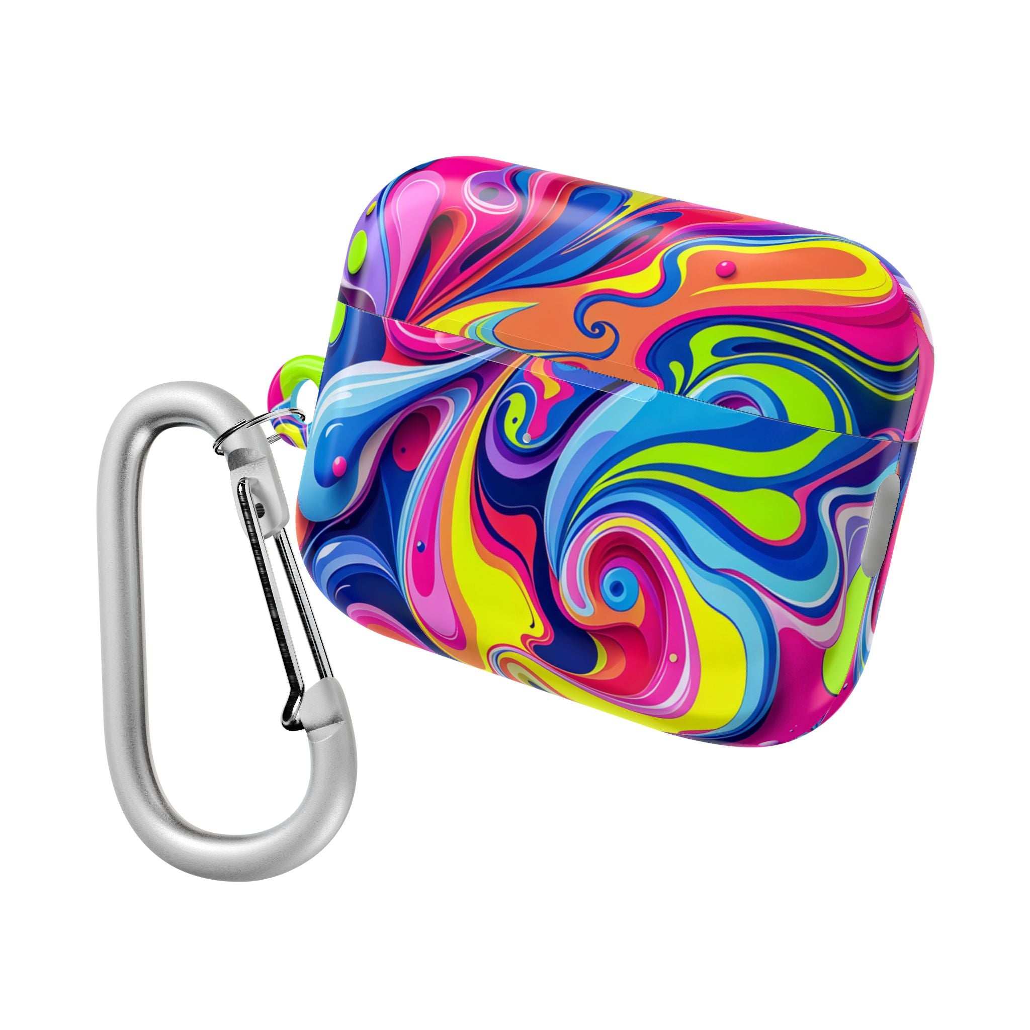 Vibrant Colour Splash protective hard shell case for AirPods and AirPods Pro with glossy finish and carabiner clip