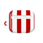 Brentford FC AirPods protective case in red and white stripes with bee crest, shock-resistant, wireless charging compatible