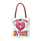 Glaze My Hole Donut Tote Bag with cheeky donut design and cotton webbing straps
