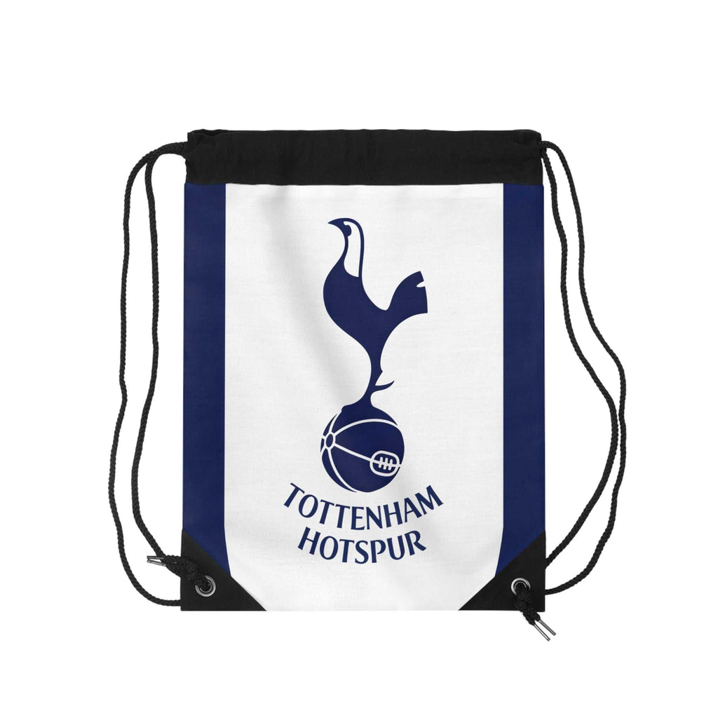 Tottenham Hotspur FC drawstring bag in white and navy with club crest, lightweight polyester, durable, spacious gym and everyday use bag