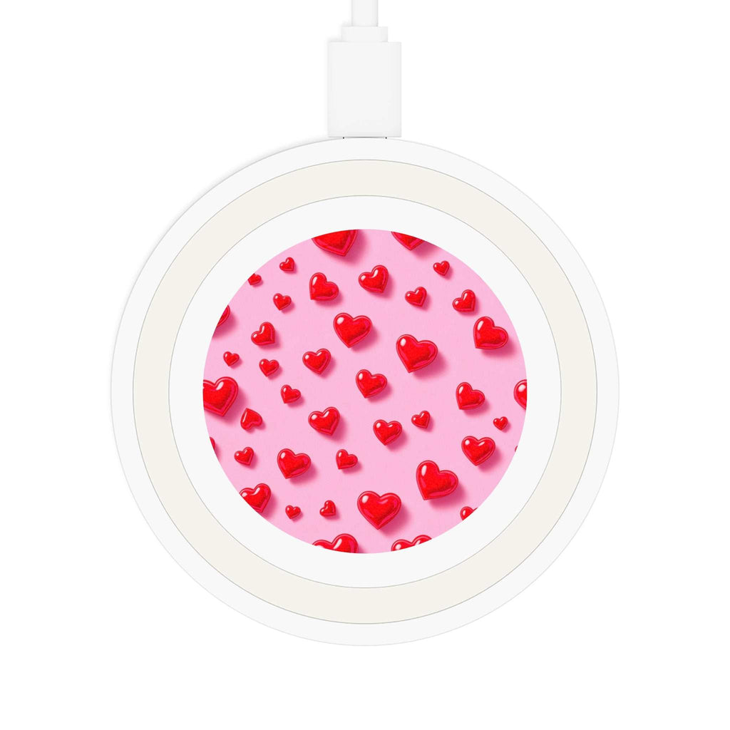 Pink hearts design wireless charging pad with 5W power and compact 7cm diameter