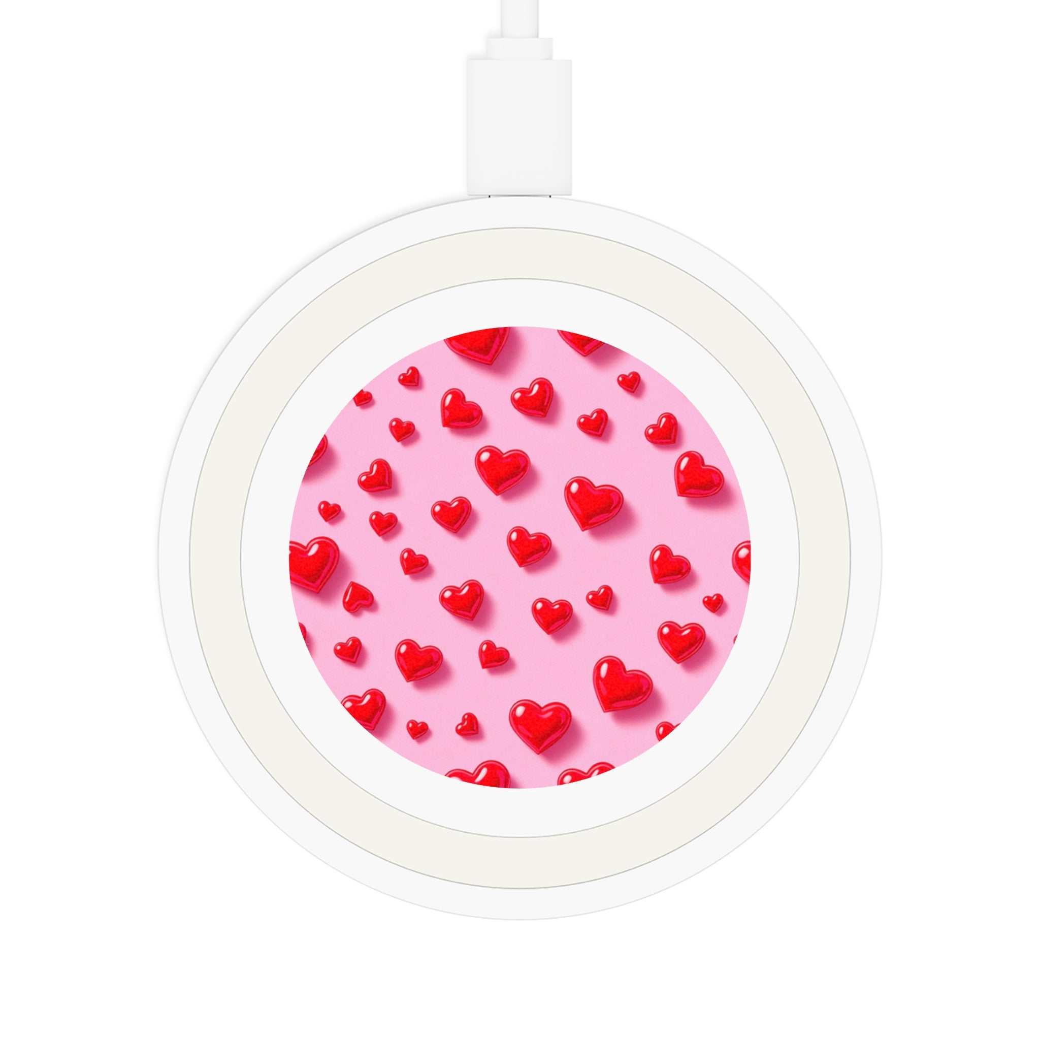 Pink hearts design wireless charging pad with 5W power and compact 7cm diameter