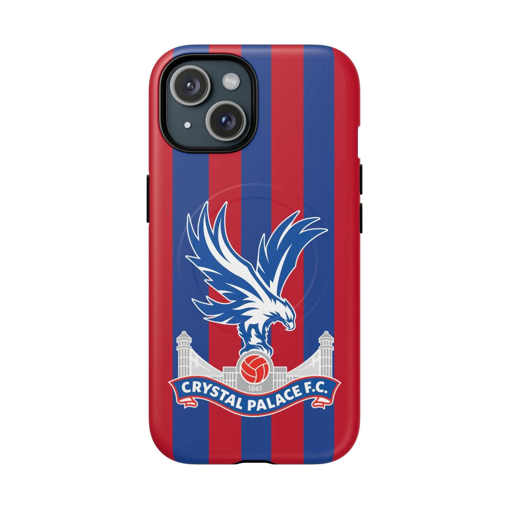 Crystal Palace MagSafe iPhone case with red and blue stripes and eagle crest for protection and wireless charging