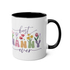 Best Nanny Ever Mother's Day gift mug with floral design, 11oz ceramic, glossy finish.
