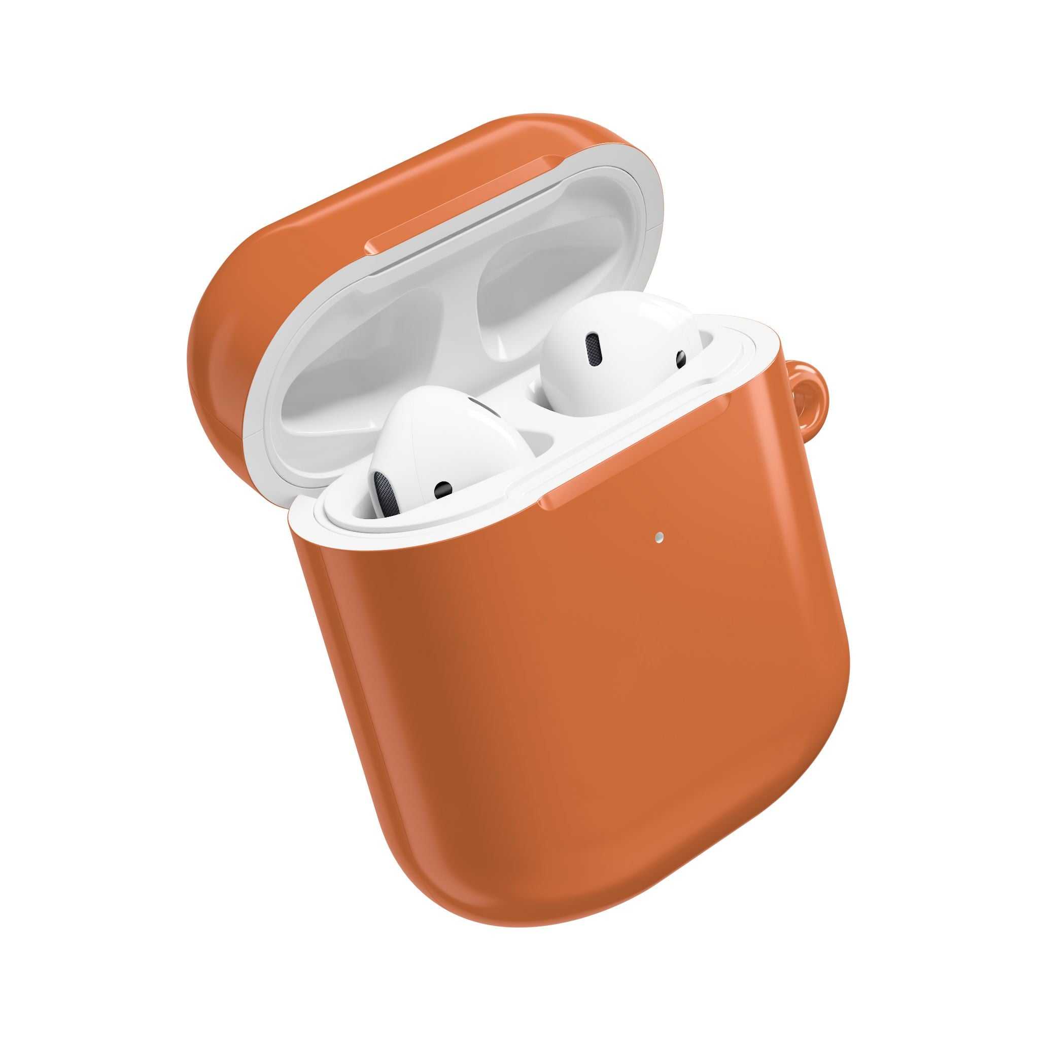 Bold orange hard shell protective case for AirPods and AirPods Pro with glossy finish and wireless charging compatibility
