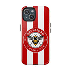 Brentford FC MagSafe iPhone case with red and white stripes and club crest, dual layer protective design