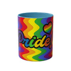 LGBTQ+ Pride Mug with vibrant rainbow design, 11oz ceramic, glossy finish.